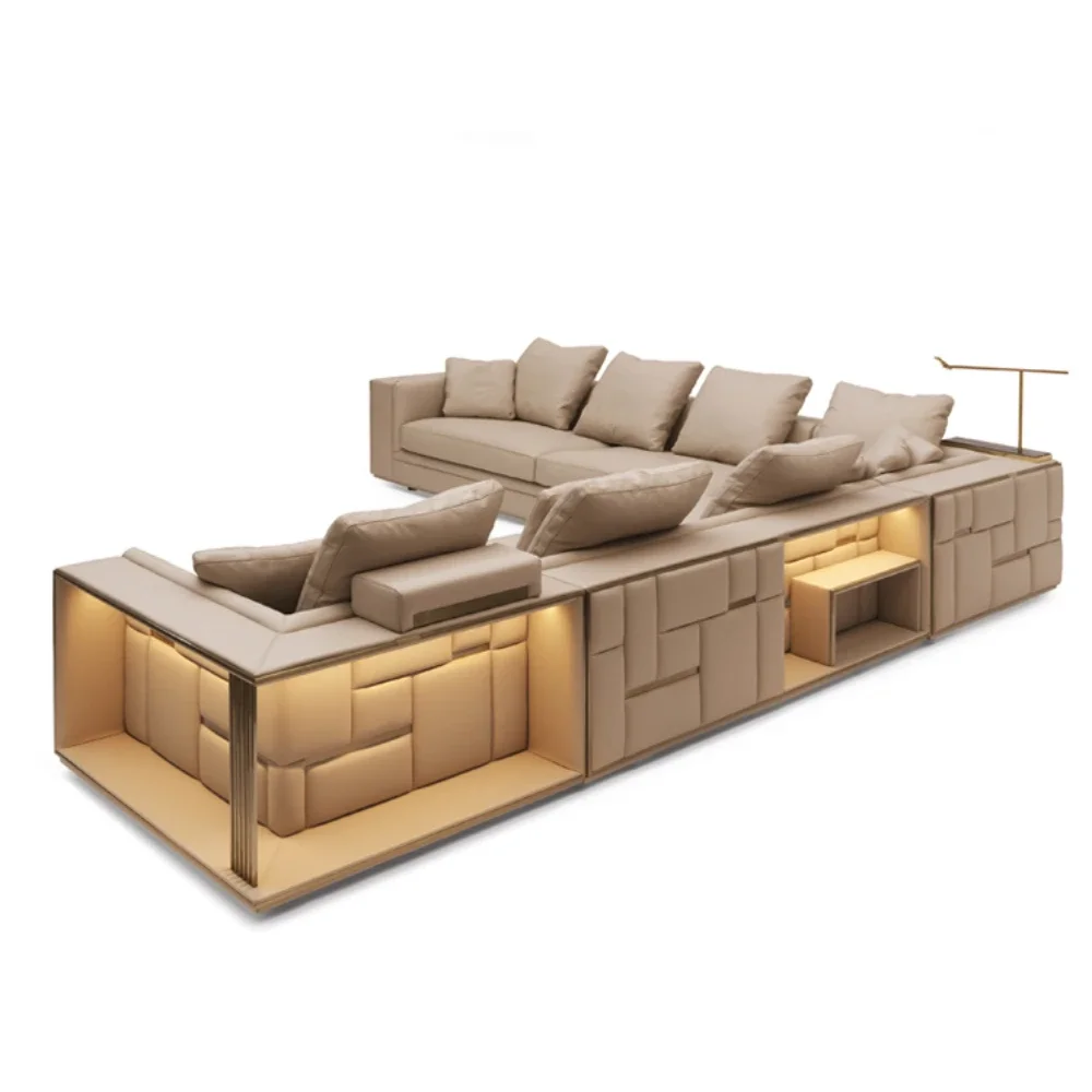 Modern Light Luxury Large Flat Leather Sofa Corner Combination Sofa