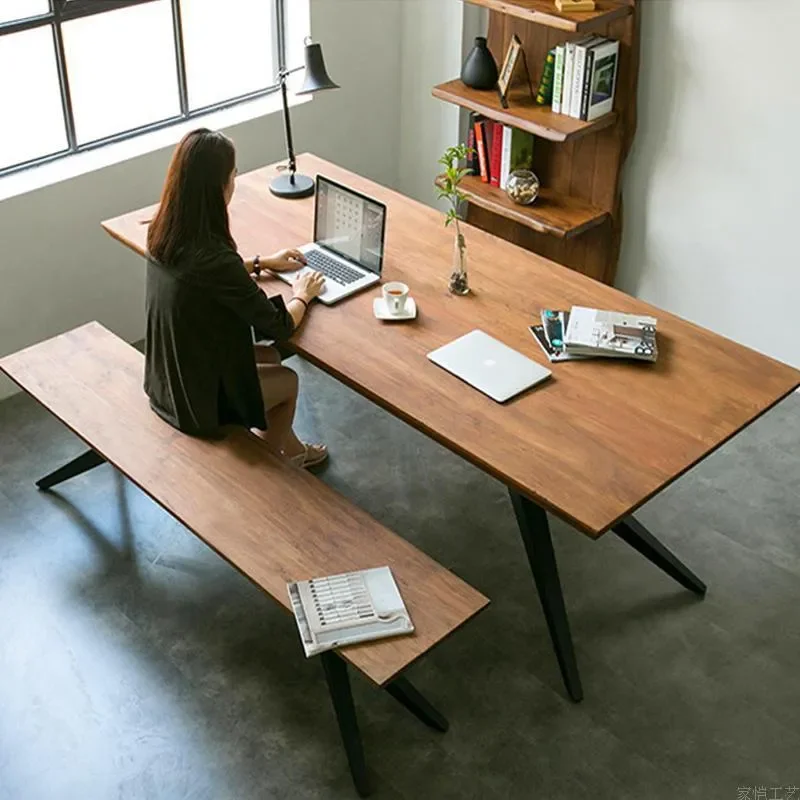 for American Wrought Iron Desk Creative Solid Wood Conference Table Personalized Computer Table LOFT Table and Chair