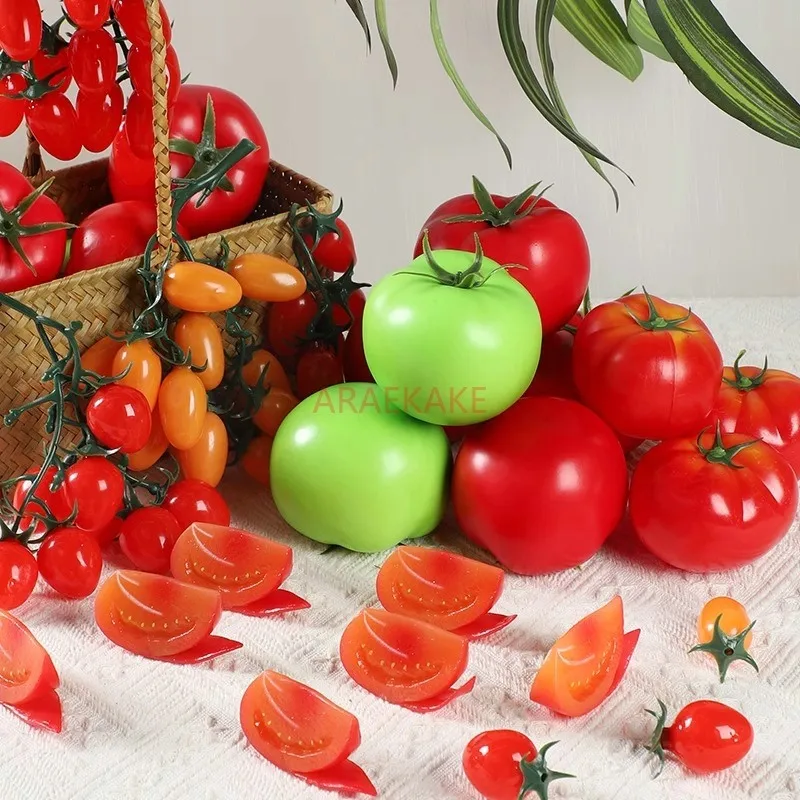 1PCS Simulated tomato model, small tomato chunks, red and yellow cherry clusters, plastic fake vegetables, shooting props