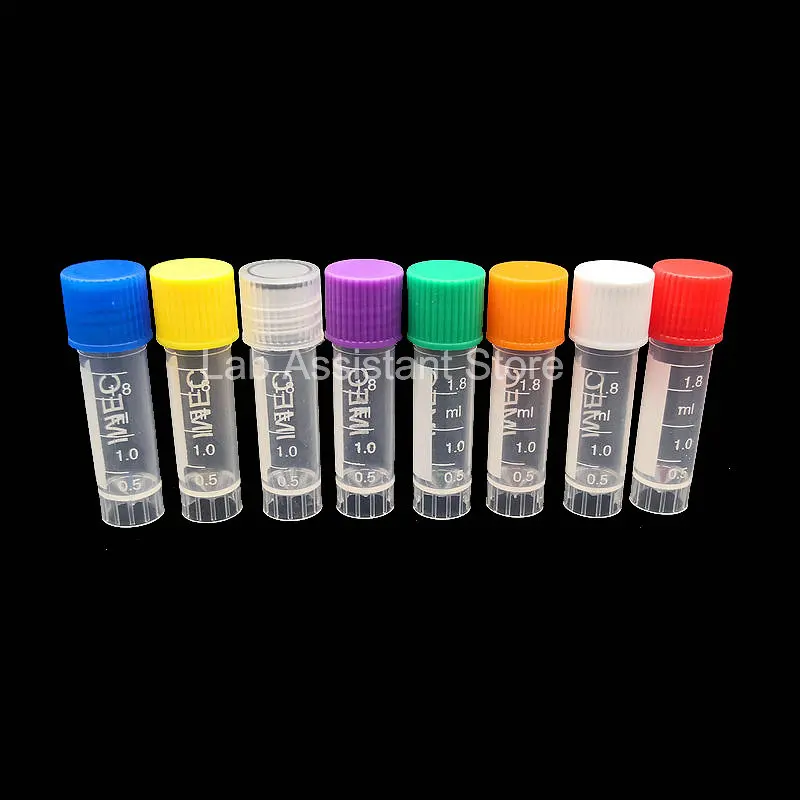 500pcs/bag 1.8ml Graduated Plastic Sample Cryo Vial Freezing Tube with Silicone Gasket and Colorful Caps for Lab Using