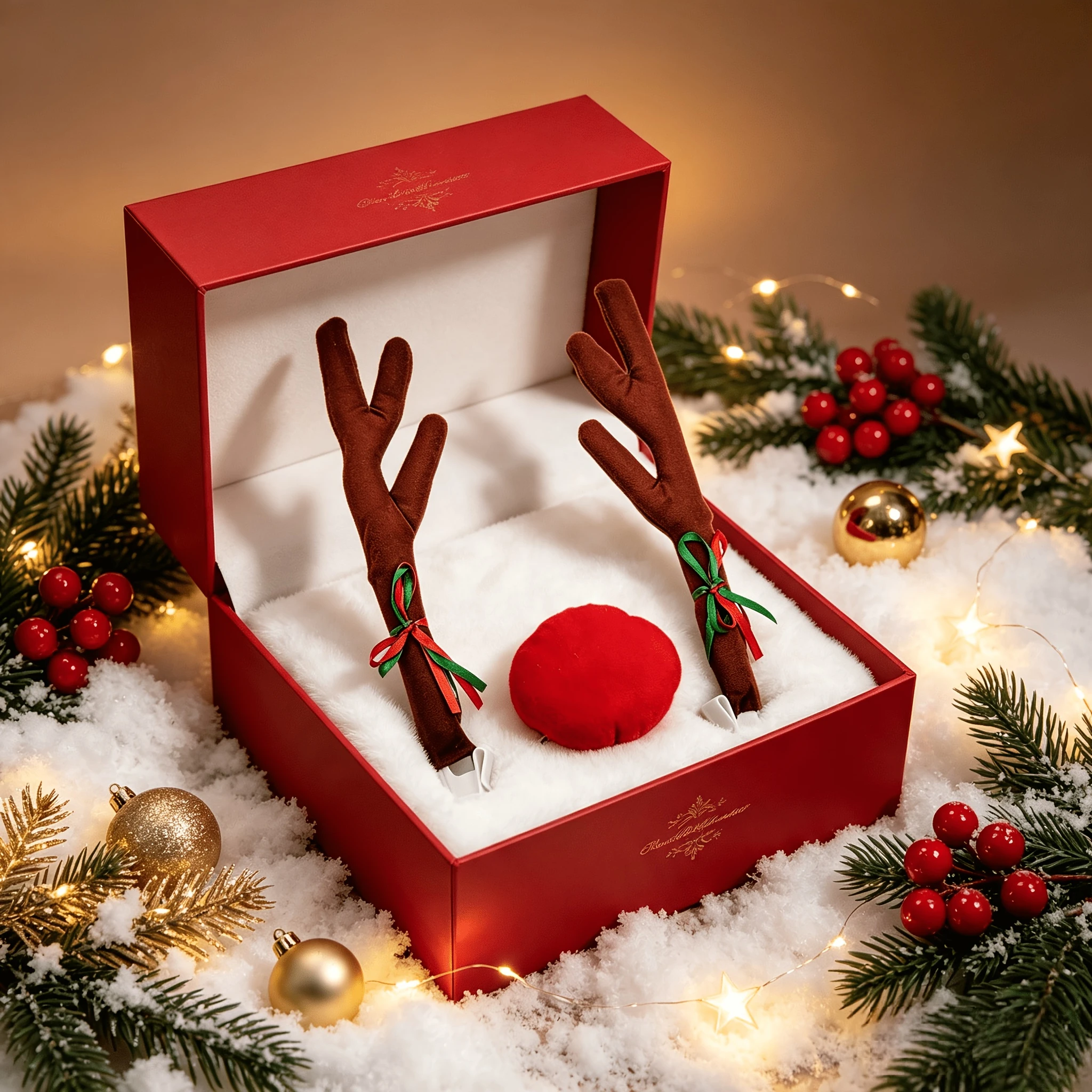 Christmas car reindeer antlers and red nose decoration set, SUV truck van exterior decoration, holiday party