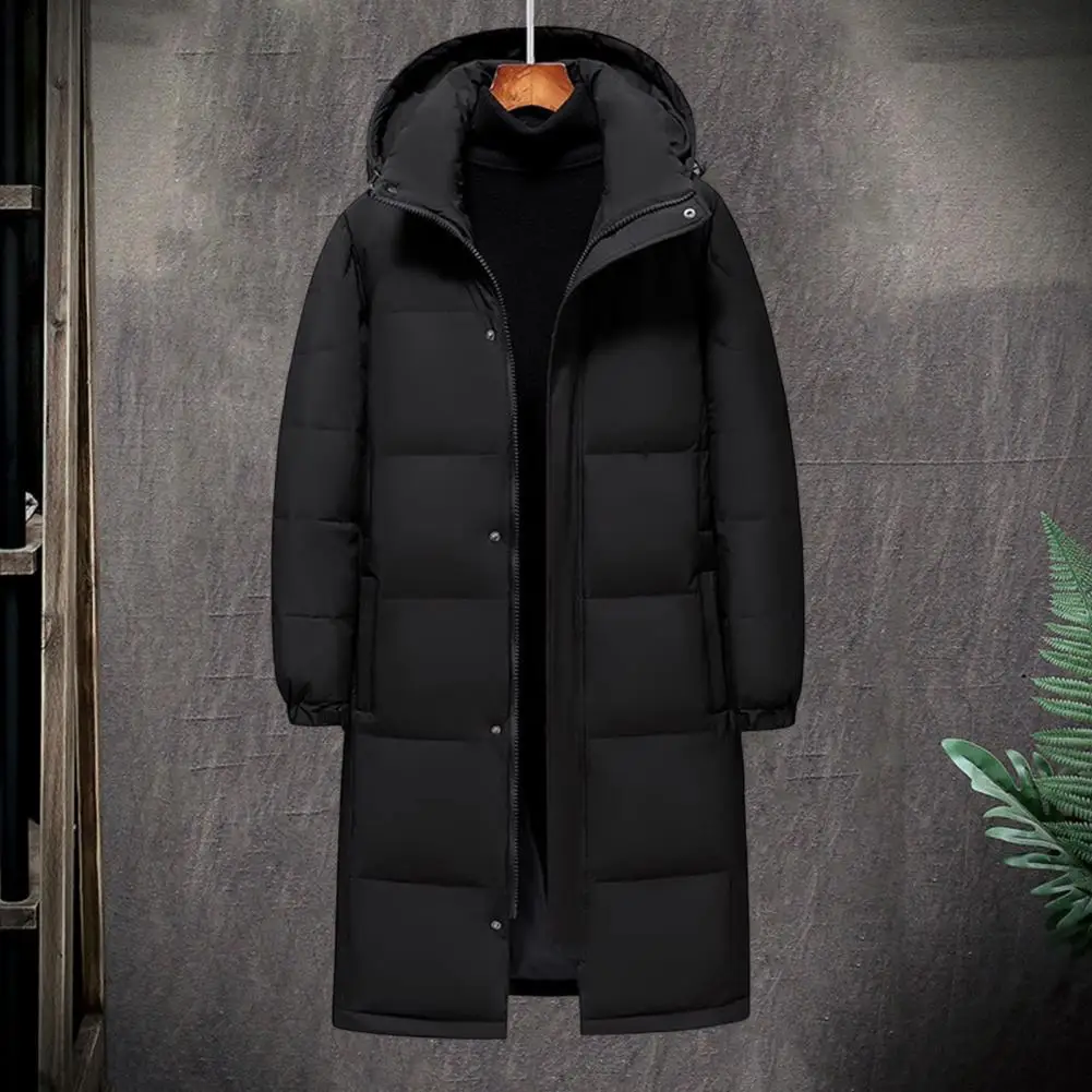 High-density Lining Jacket Men Women Cotton Hooded Down Jacket Long Sleeve Warm Quilted Outwear Solid Color Mid-length Thickened