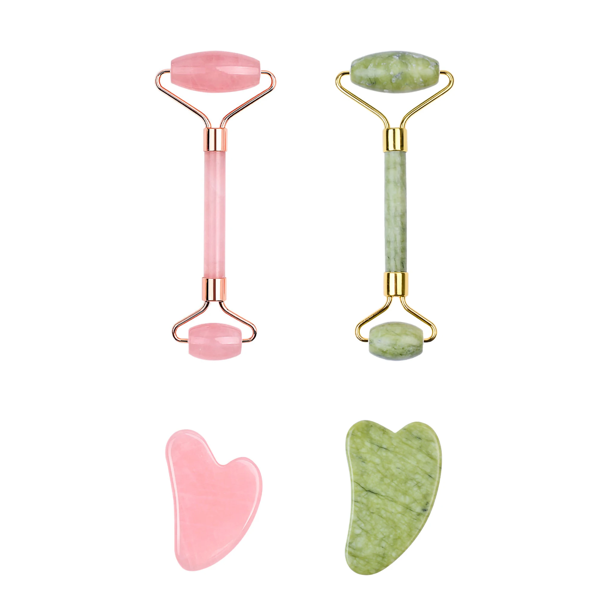 Private Skin Care Face Roller Guasha Massager Amethyst Rose Quartz Green Pink Jade Roller and Gua Sha Set