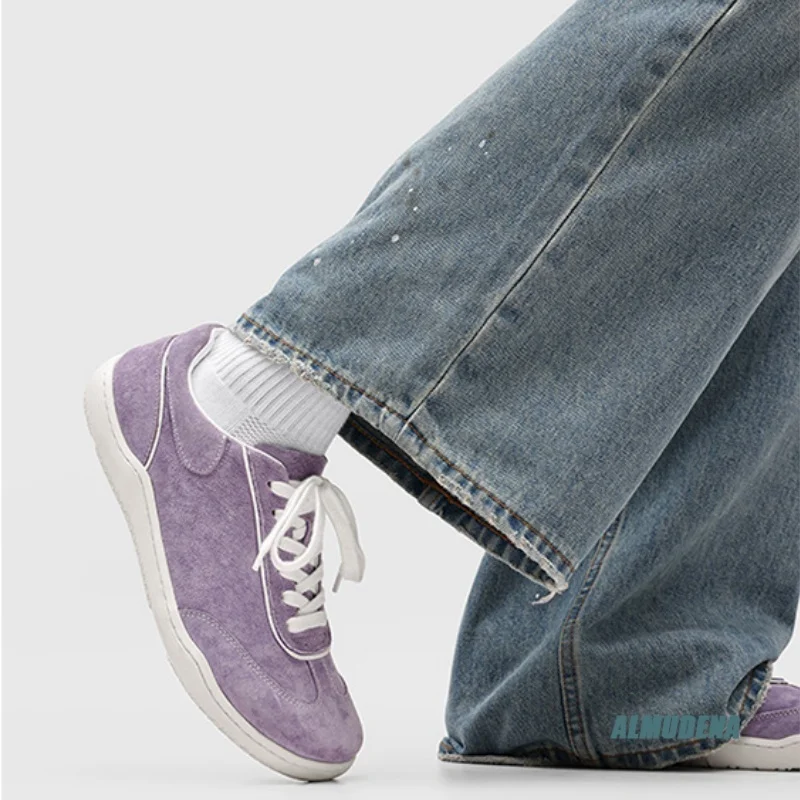 

Purple Suede Low Top Sneakers Men Round Toe Lace Up Contrast White Sole Fashion Daily Street Style Stylish Non-slip Casual Shoes