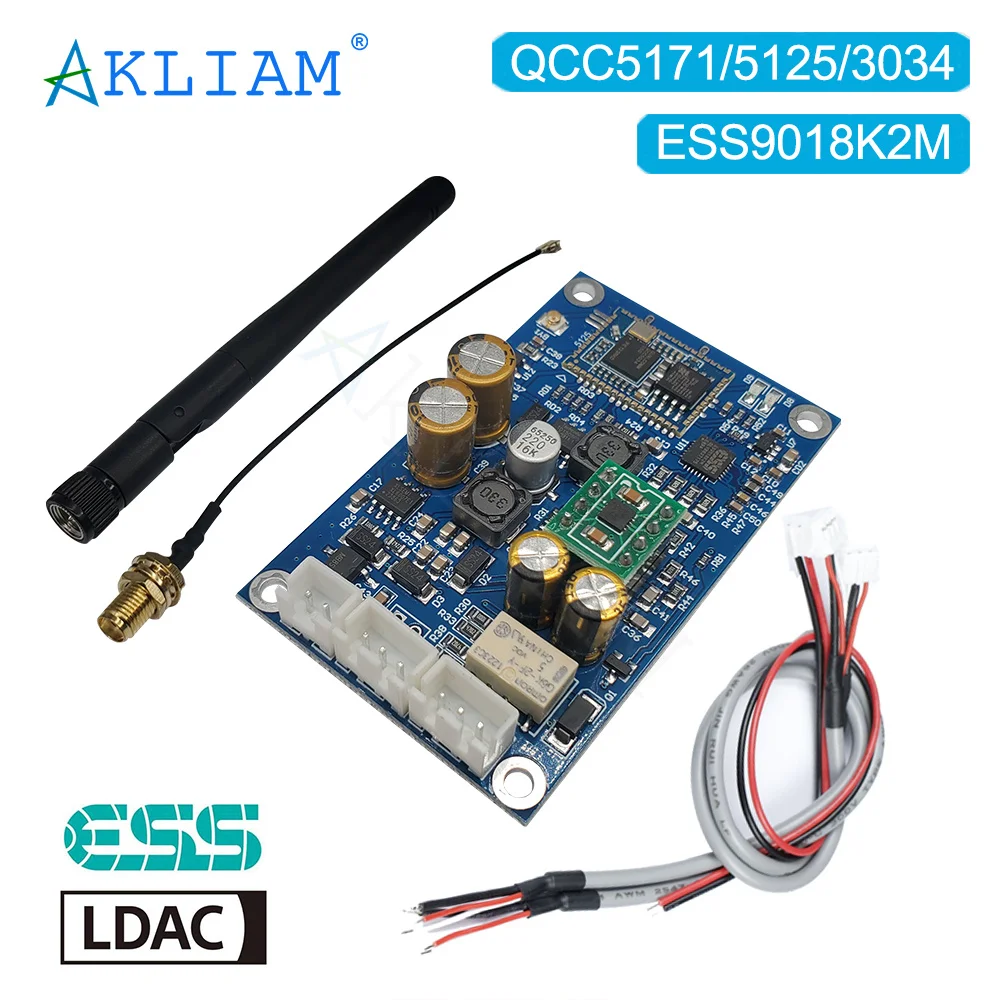 AkLIAM QCC5125 QCC5171 QCC3034 Bluetooth Adapter Receiver LDAC APTX HD ES9018 DAC OPA1612 OPAMP Board For HiFi Audio Amplifier