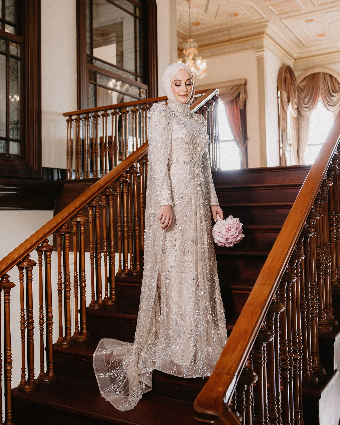 Sharon Said Luxuriöses Dubai Champagner Kristallperlen-Cape Muslimisches Abendkleid Arabisches Hochzeitskleid Ballkleid SS366 Maßanfertigung – Detail 19