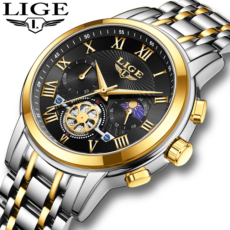 

LIGE New Men Watch Top Brand Original Sports Quartz Mens Watches Steel Waterproof Chronograph Wrist Watch Men Relogios Masculino