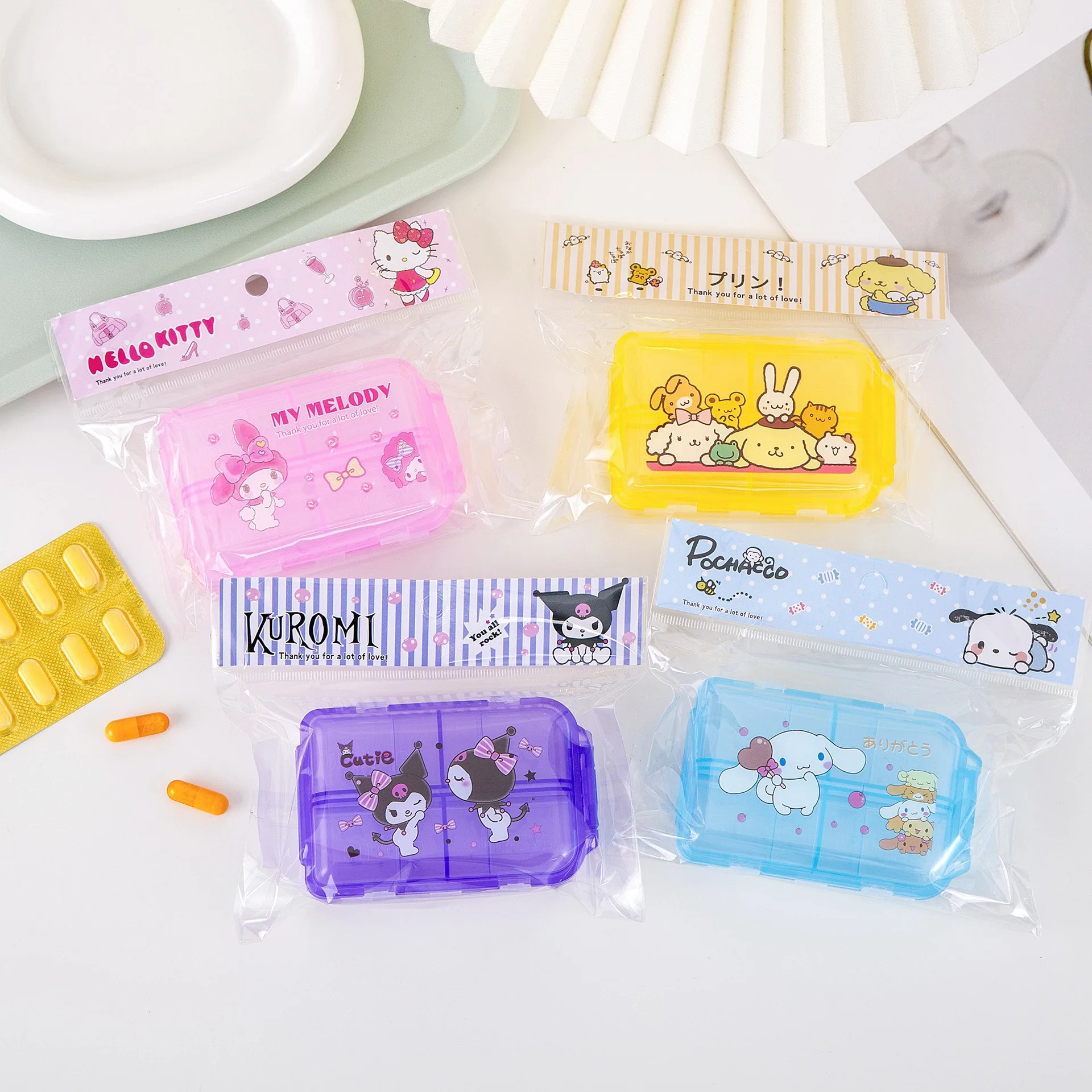 سانريو كارتون ماي ميلودي كورومي صندوق دواء صندوق تخزين حبوب منع الحمل أنيمي الأجهزة الطرفية صندوق مجوهرات صغير محمول ختم هدية للفتيات #1