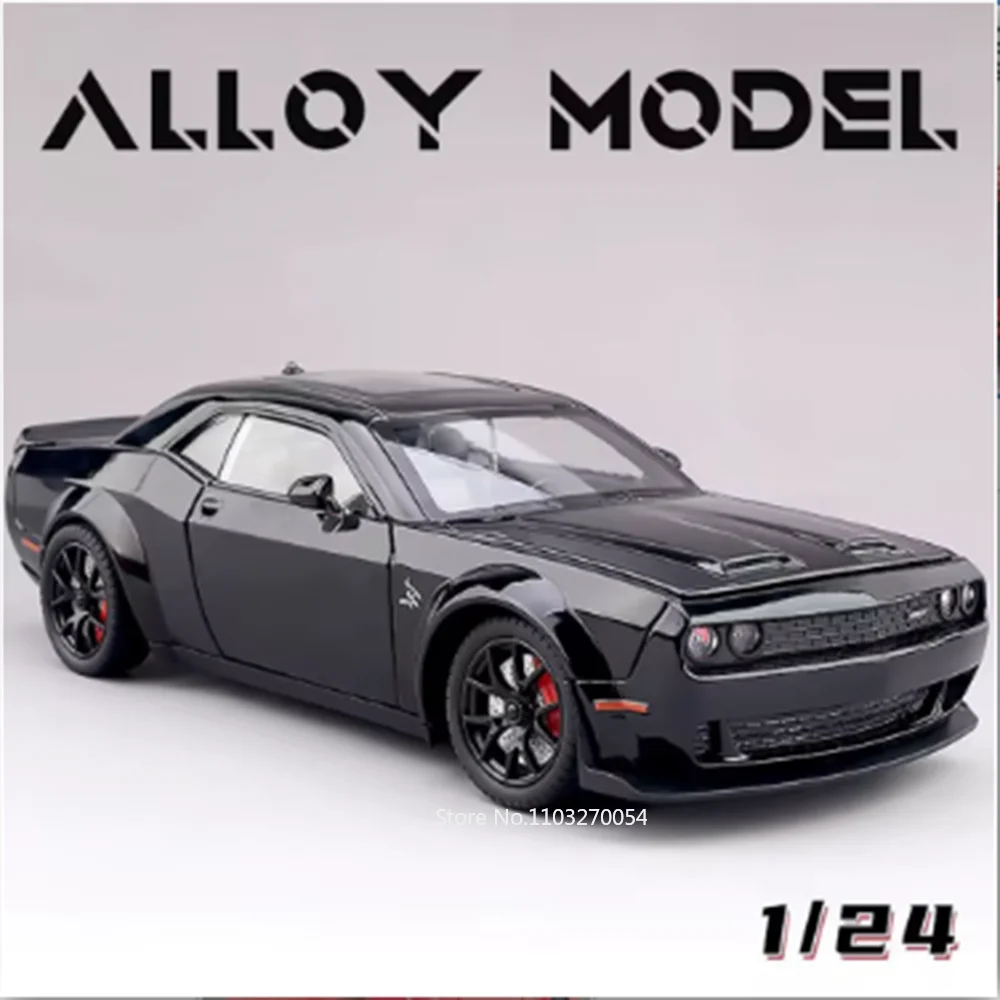 1/24 Challenger Str Hellcat Cars Model Toy Alloy Diecast Sports Car 4 Door Opened Sund Light Pull Back Toy Birthday Gift for Kid