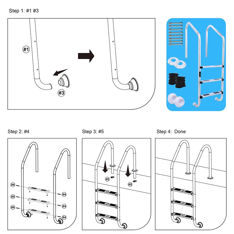 Anti-Slip Pool Ladder Step Tread Durable for Swimming Pools 304 Stainless Steel Replacement Foot Pad Inground Ladder