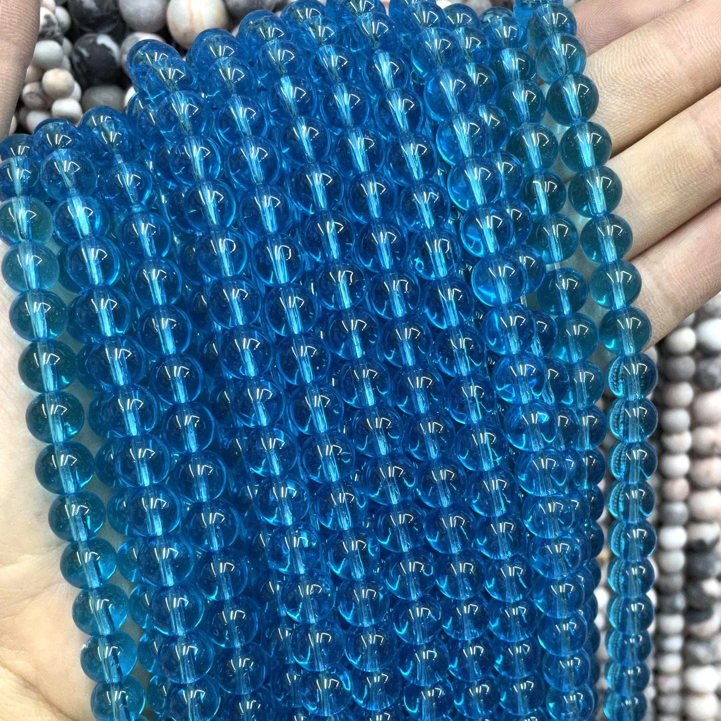 Naturstein bunte Granat rot Bernstein gelb olivgrün Glas Kristall runde lose Perlen für Schmuck machen DIY Armband – Detail 9