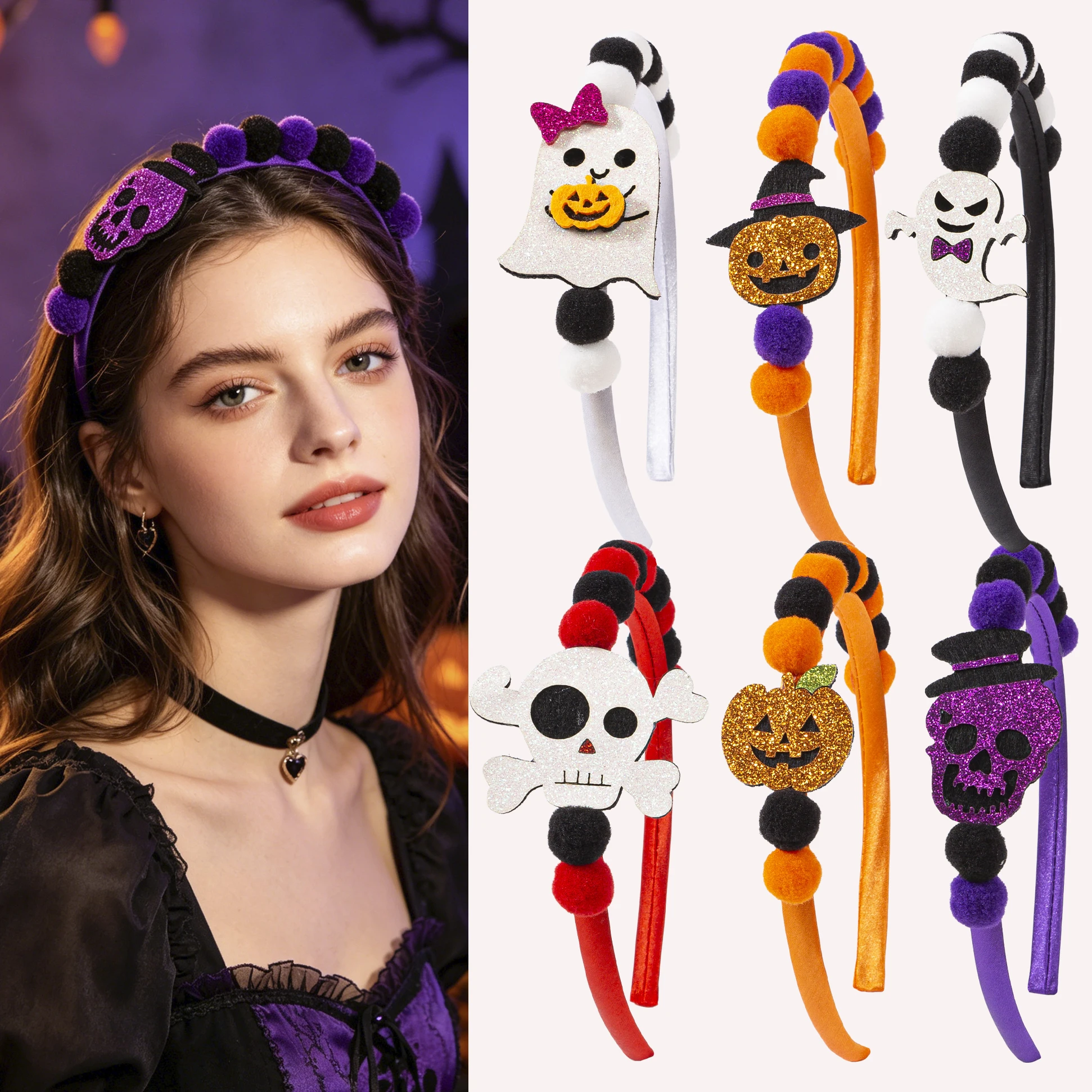 3/6PCS Halloween Headbands Pumpkin Devil Hairbands Girls Festival Party Cosplay Plastic Hairband Kids Hair Accessories