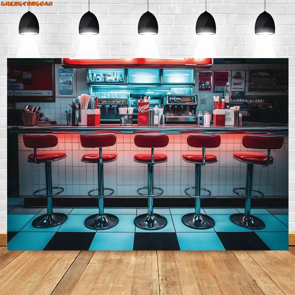50'S Soda Shop ตกแต่งแบนเนอร์การถ่ายภาพฉากหลัง Back To 50'S Rock Party ฉากหลัง Soda Shop พื้นหลัง Photo Studio Props