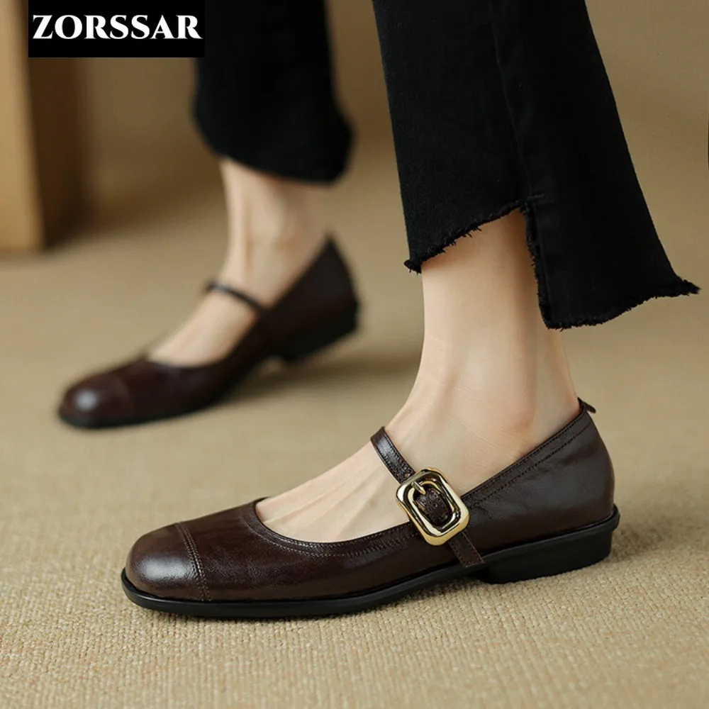 

2024 Spring Summer New Brand Women Flats Fashion Square Toe Shallow Mary Jane Shoes Soft Casual Ballet Shoes Slingback Shoes