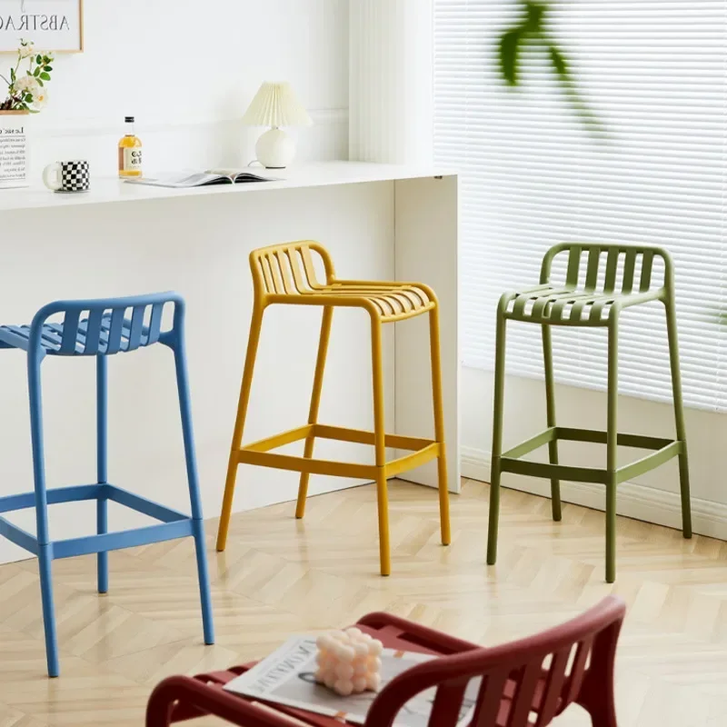 Nordic Thickened Plastic High Stool Household Bar Chair Web Celebrity Designer Counter Stool Simple Backrest Dining Seat