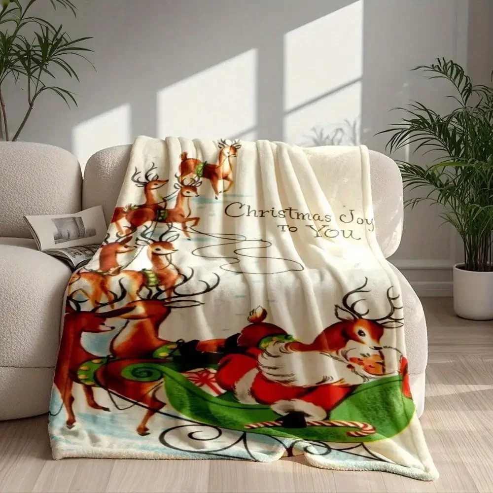 60*80inch Custom Blanket Christmas Tree Snow Scene Stitch Print Blanket Extra Soft Flannel Blanket Bedroom Bedspread Home Decor