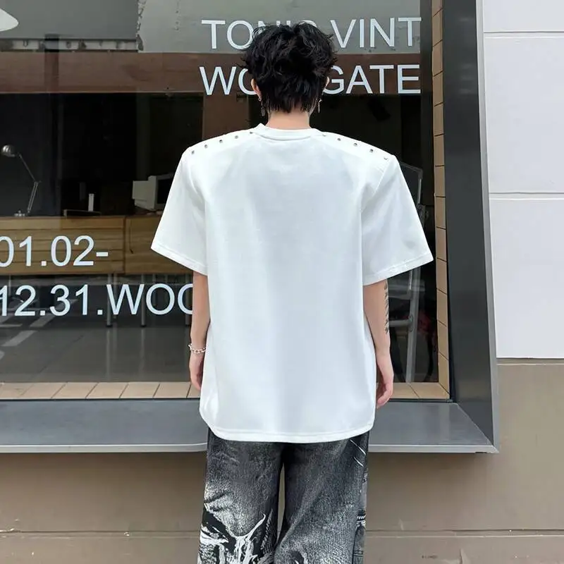 LUZHEN 2026 Summer Original Rivet Metal Decorate Outline Short Sleeve T-shirts Men's Fashion Street Handsome Casual Tops JY6917