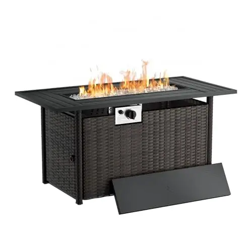 44 Inch Propane Fire Pit 50000 BTU 2 in 1 Outdoor Gas Fire Pit Table with Removable Lid, Waterproof Cover, Glass