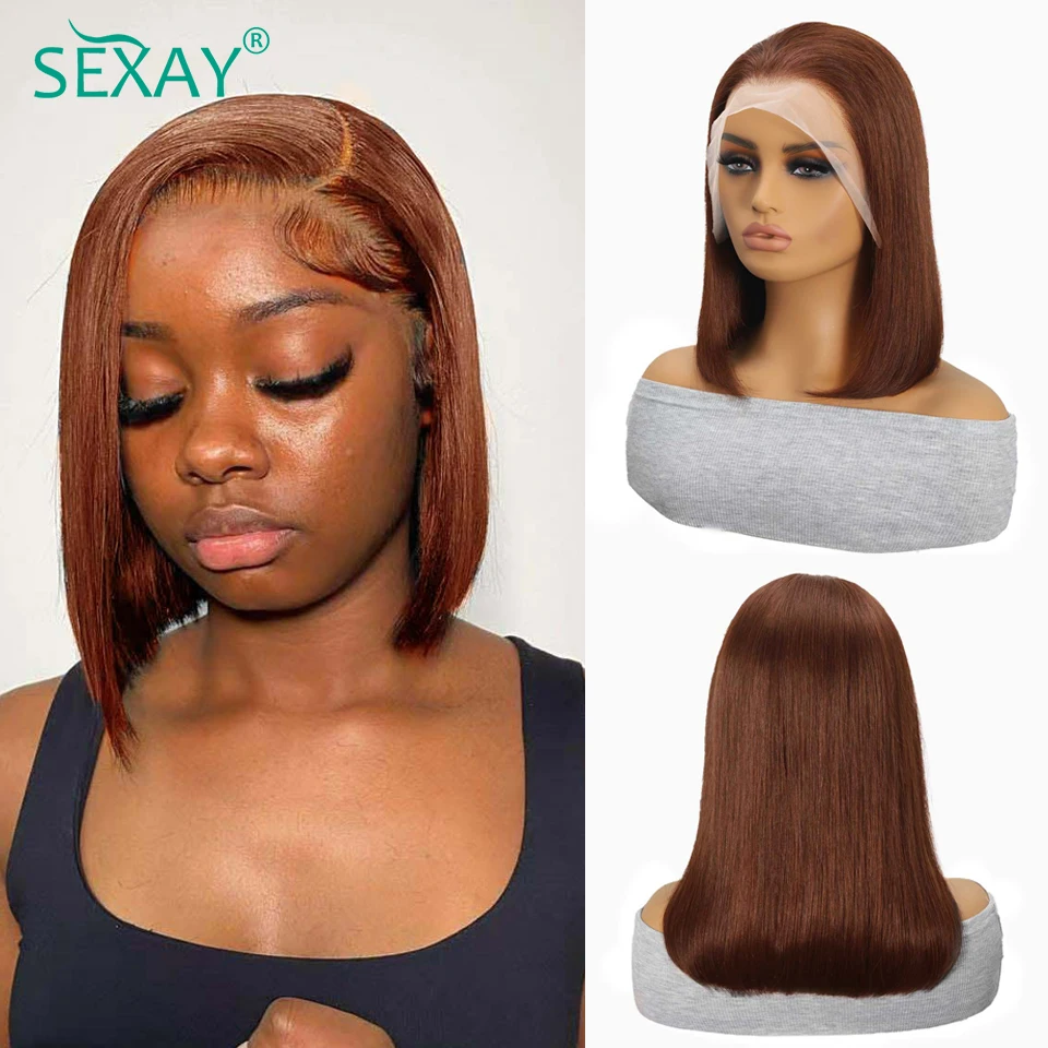 Chocolate Marrom HD Lace Frontal Peruca, Perucas de Cabelo Humano Brasileiras, Preplucked Linha Fina Natural, Transparente Lace Front Bob Perucas,