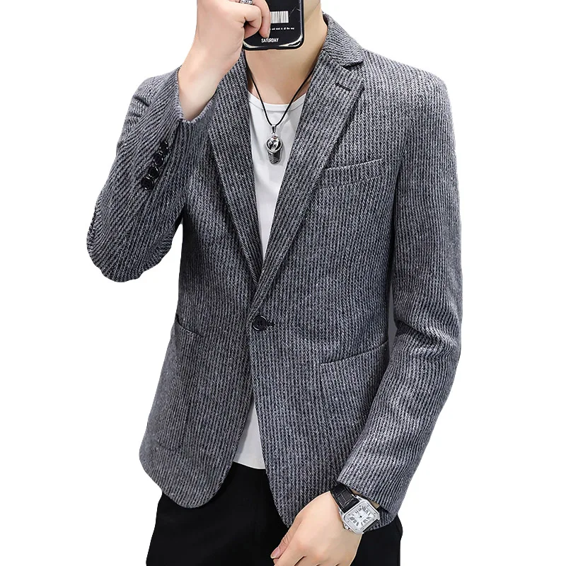 Blazer New Men\'s Fashion Business Vertical Strip Gentleman Slim Wool Shopping Outdoor Performance Wedding Banquet Casual Blazer