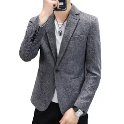 Blazer New Men's Fashion Business Vertical Strip Gentleman Slim Wool Shopping Outdoor Performance Wedding Banquet Casual Blazer