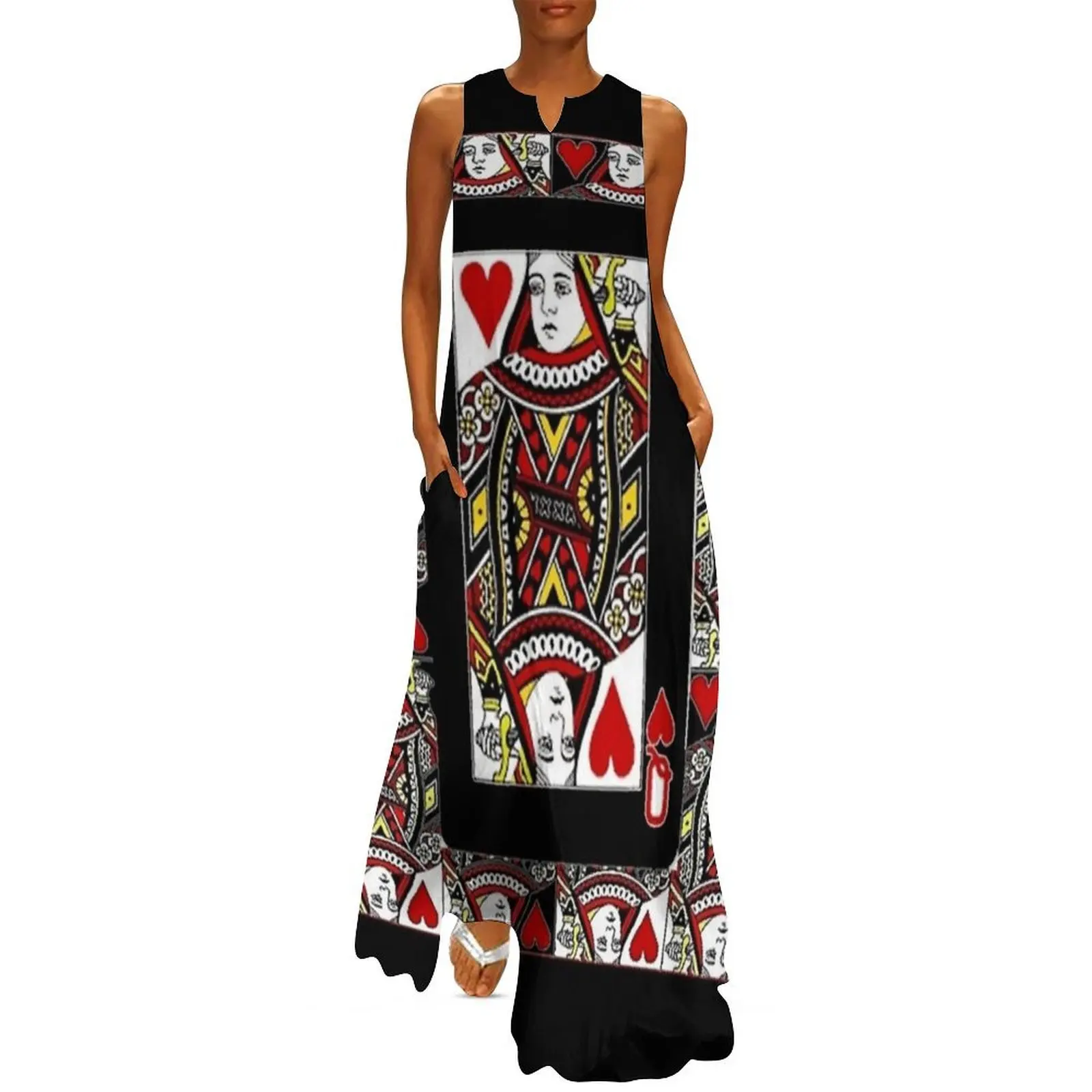 

BLACK CASINO CARDS RED QUEENS OF HEARTS ABSTRACT Long Dress dresses for women Woman's evening dress dresses for woman 2025