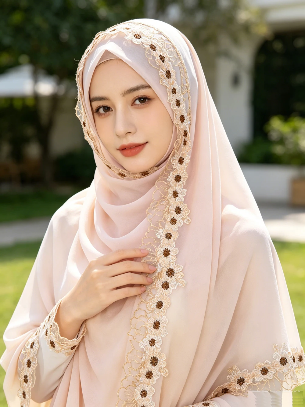 

New Solid Chiffon Long Hijab Scarf Floral Lace Trim Muslim Headscarf Women Soft Lightweight Ethnic Shawl Islam Head Wrap Bandana