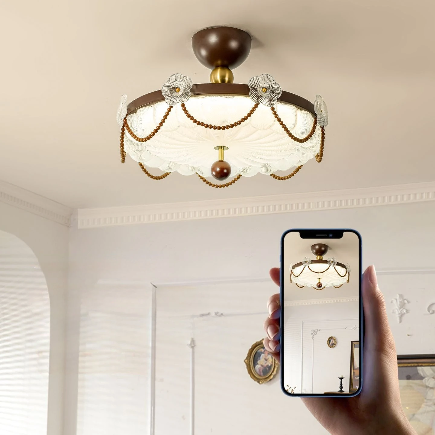 French Vintage Ceiling Light  High End Pearl String Princess Style Warm Romantic Lighting For Master Kids Bedroom Retro Fixture