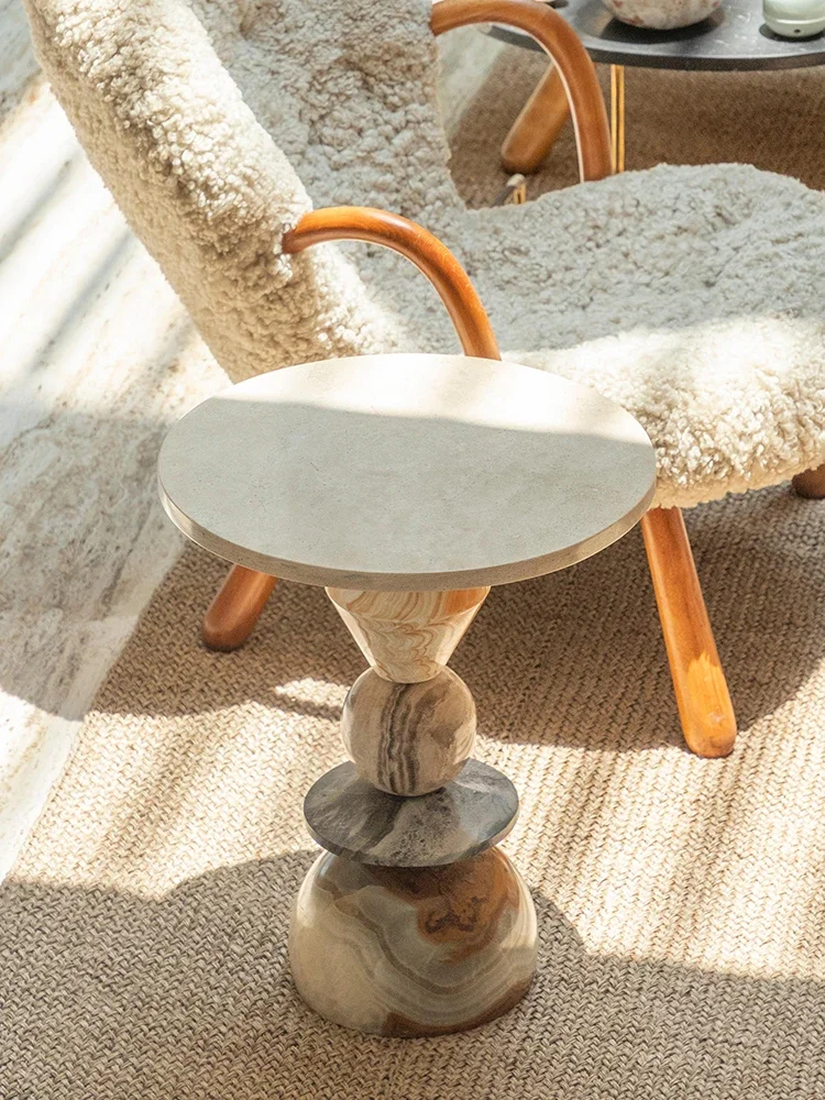 Marble Round Art Edge Few American Country Retro Creative balcony Jade Small Coffee Table Table Cave Stone Corner Few