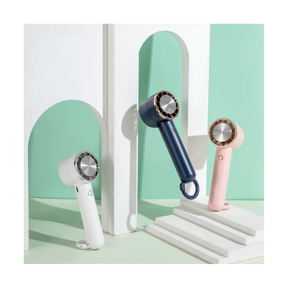 ポータブルハンドファン,2000mahバッテリー,半導体,充電式,冷蔵,夏用-白