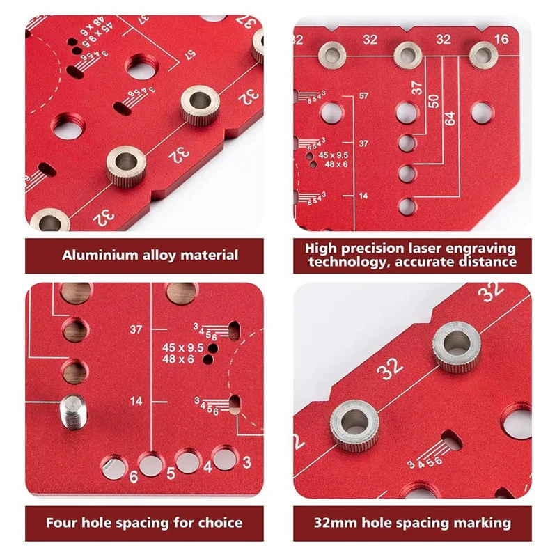 Shelf Pin Jig And Hinge Jig 2 In 1 Self-Contained Clamping, 32Mm Shelf Pin Jig Aluminum Alloy With 1/4 Inch Drill Bits