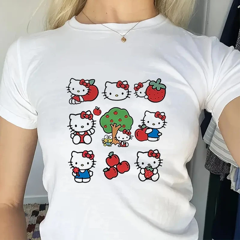 

Y2K Clothes Emo Aesthetic Summer Baby Tee Streetwear Goth Harajuku Cute Sanrio Hello Kitty Print T-shirt Women Vintage Crop Tops