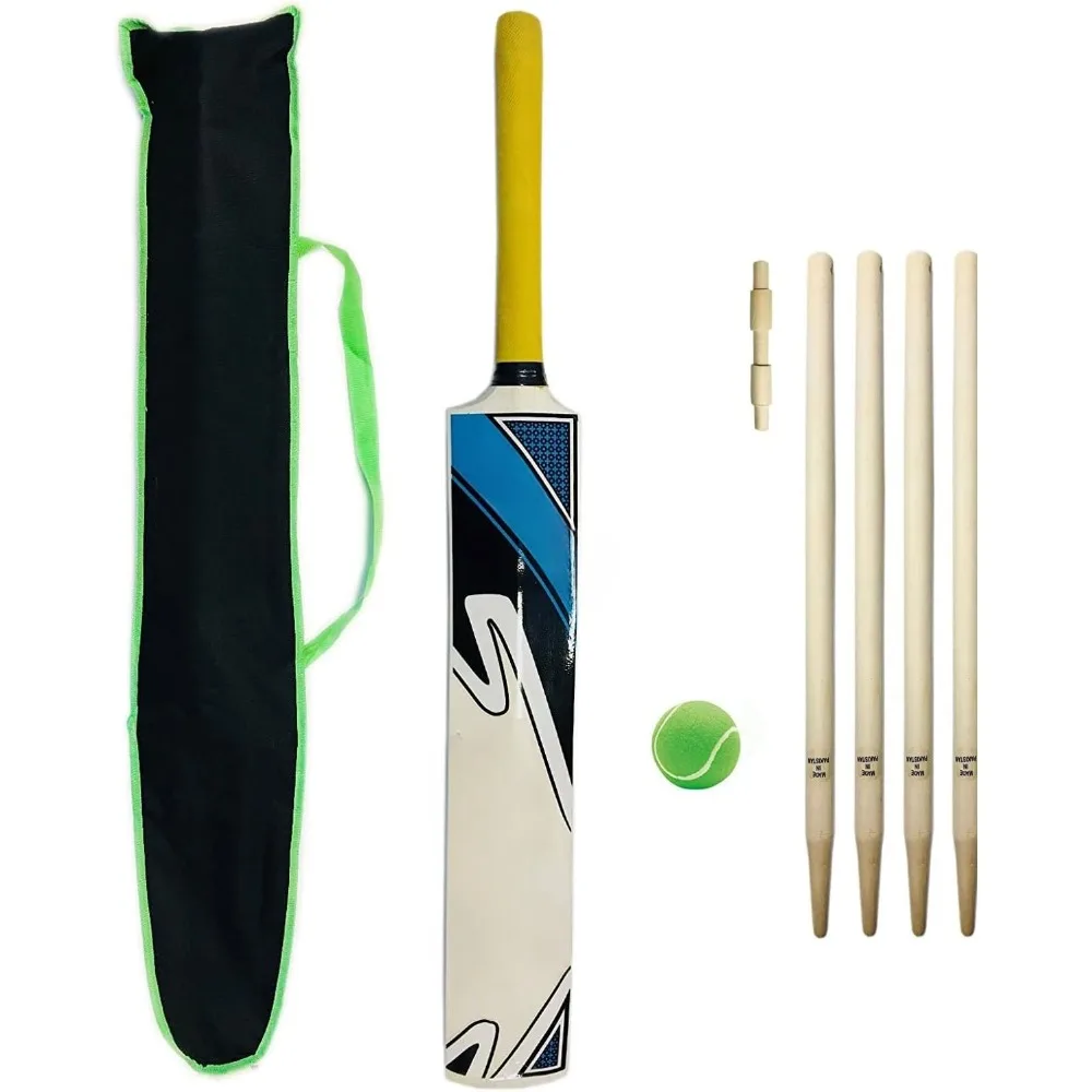 COMPLETE KIDS CRICKET KIT KASHMIRI WILLOW BAT + WICKETS BALL, SUMMER SPORTS MATERIALS FOR CHILDREN AGED 9-14 YEARS ...