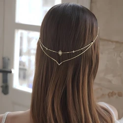 XSBODY Charm Rhinestone V Hair Chain Headband Indian Head Decoration Symmetrical Geometric Crystal Bridal Headdress for Wedding