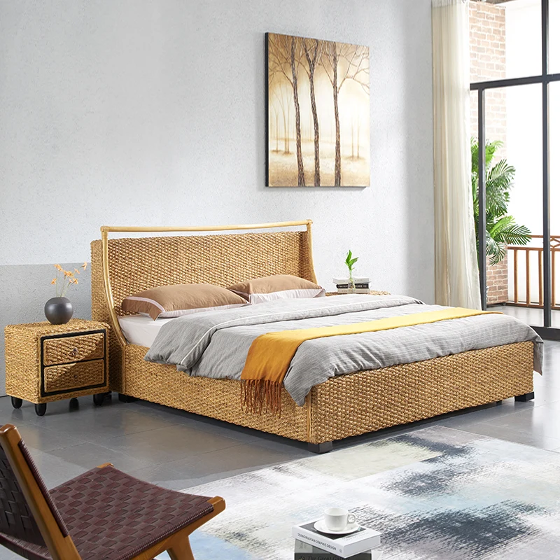 Bedroom custom rattan bed southeast Asian wind hand-woven