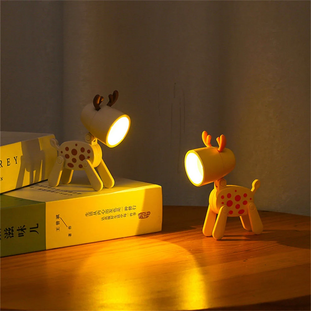 LED Mini Night Light Cute Dog Deer lampade da scrivania pieghevoli ornamento da tavolo luce del libro camera dei bambini comodino camera da letto Decor regali di festa