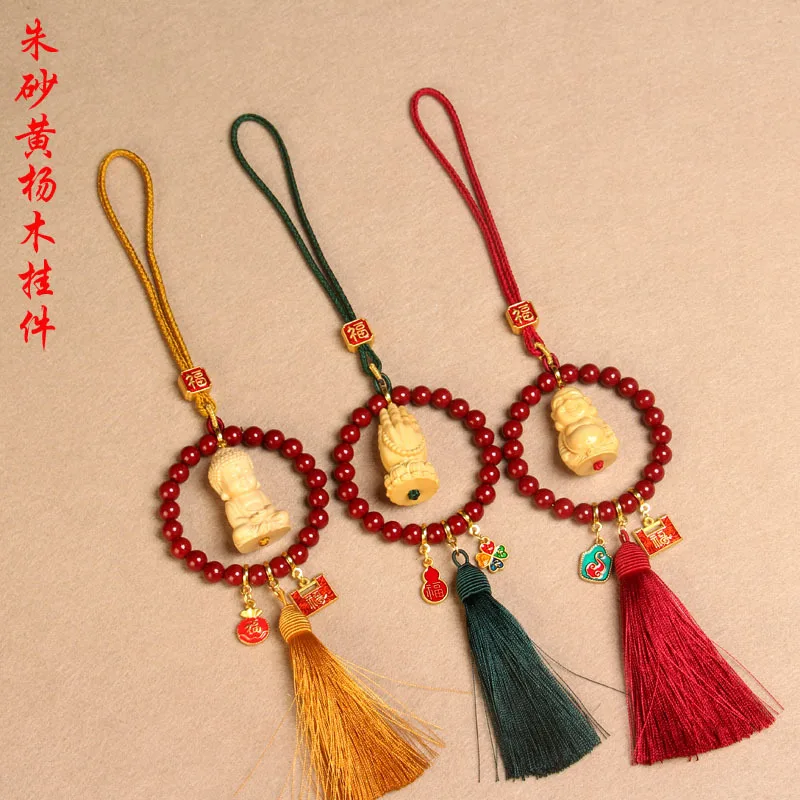 

Factory Cinnabar Boxwood Three-Dimensional Buddha Pendant Ornaments Car Hanging Home Auspicious Ornament Fashion TrendBag Chamrs