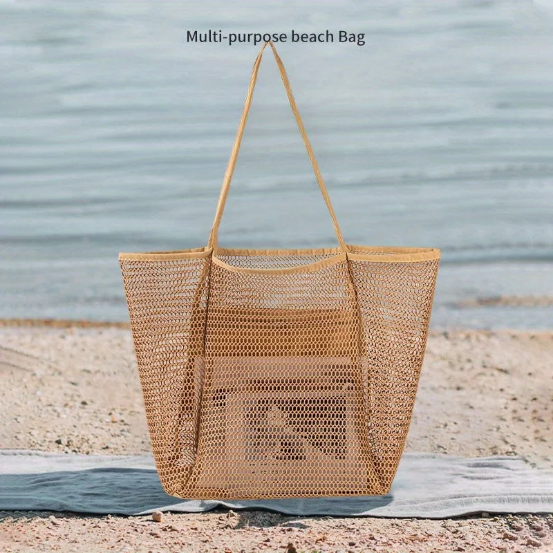 

Portable Large Capacity Beach Bag Folding Business Travel Storage Bag Women Summer Outdoor Mezzanine Mesh Handbag
