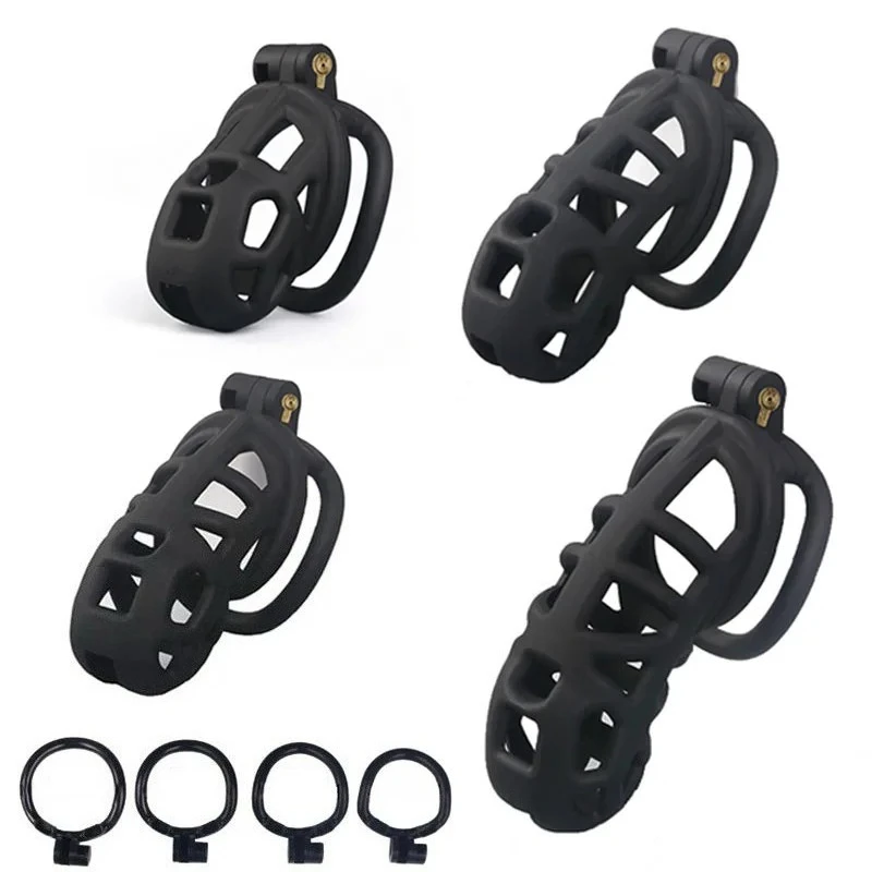 Lightweight Black Resin Male Chastity Cage WithSecurity LockBreathable HollowDesign Smooth Reusable Intimate Restraint Accessory
