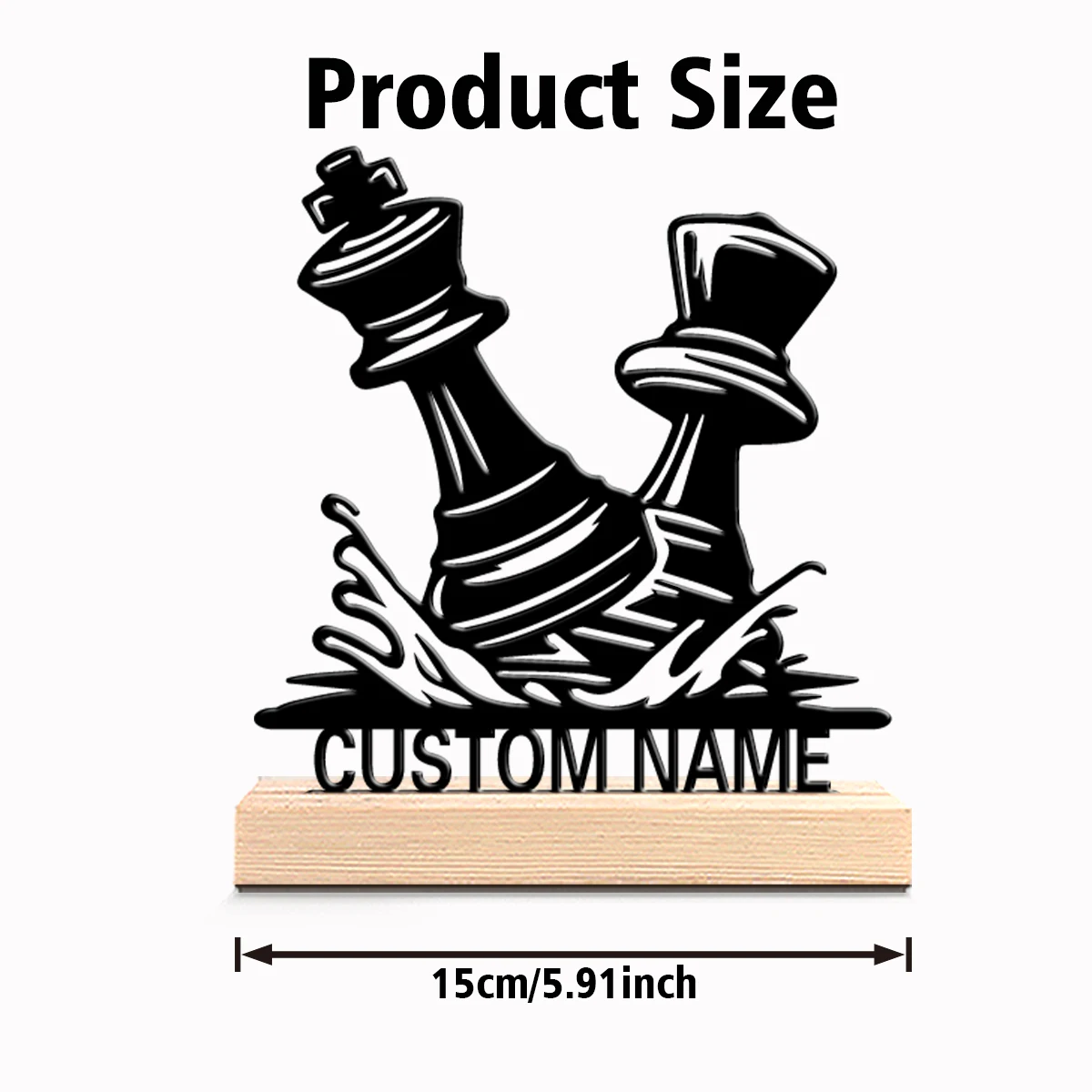 1pc Mysterious Personalized Custom Chess Metal Statues Modern Wooden Base Decor for Office Living Room Nature-Inspired