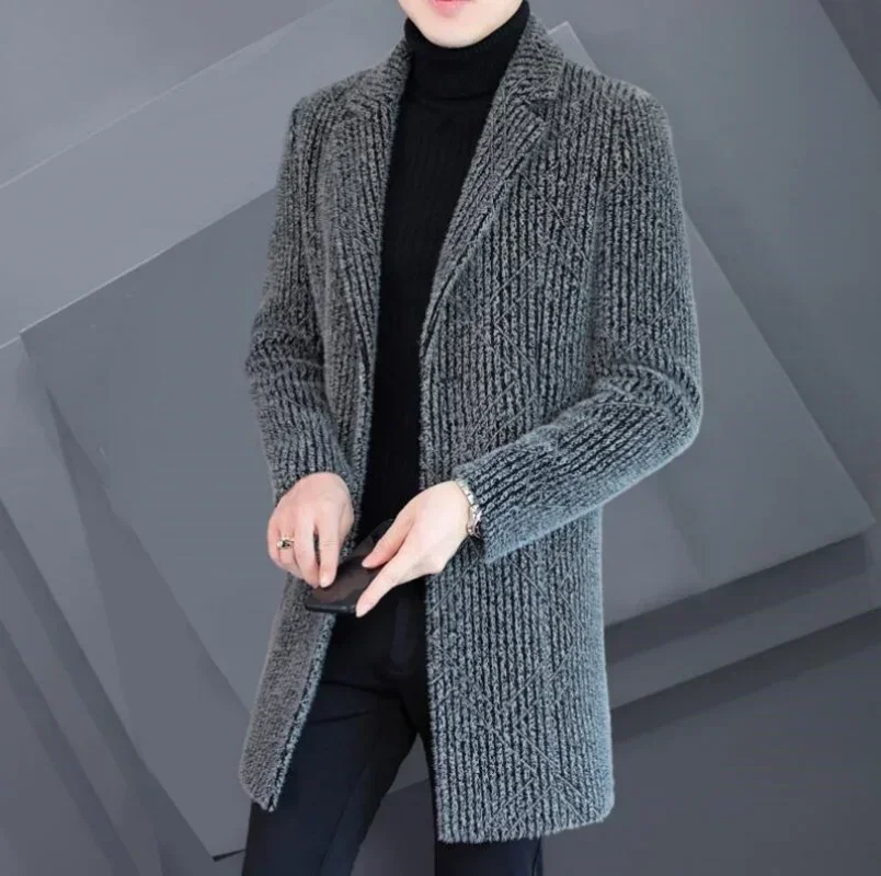 

2024 Men Fashion Handsome All Woolen Coat Suit Collar Long Trench Coat Woolen Coat Thick Casual Winter Jacket