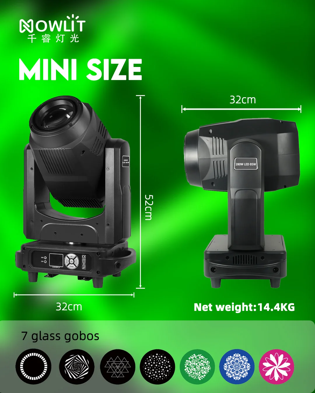 Mini Stage Light 280W  3-in-1Wash Moving Head Light 14 Colors For Banquet/Wedding/Party/Club