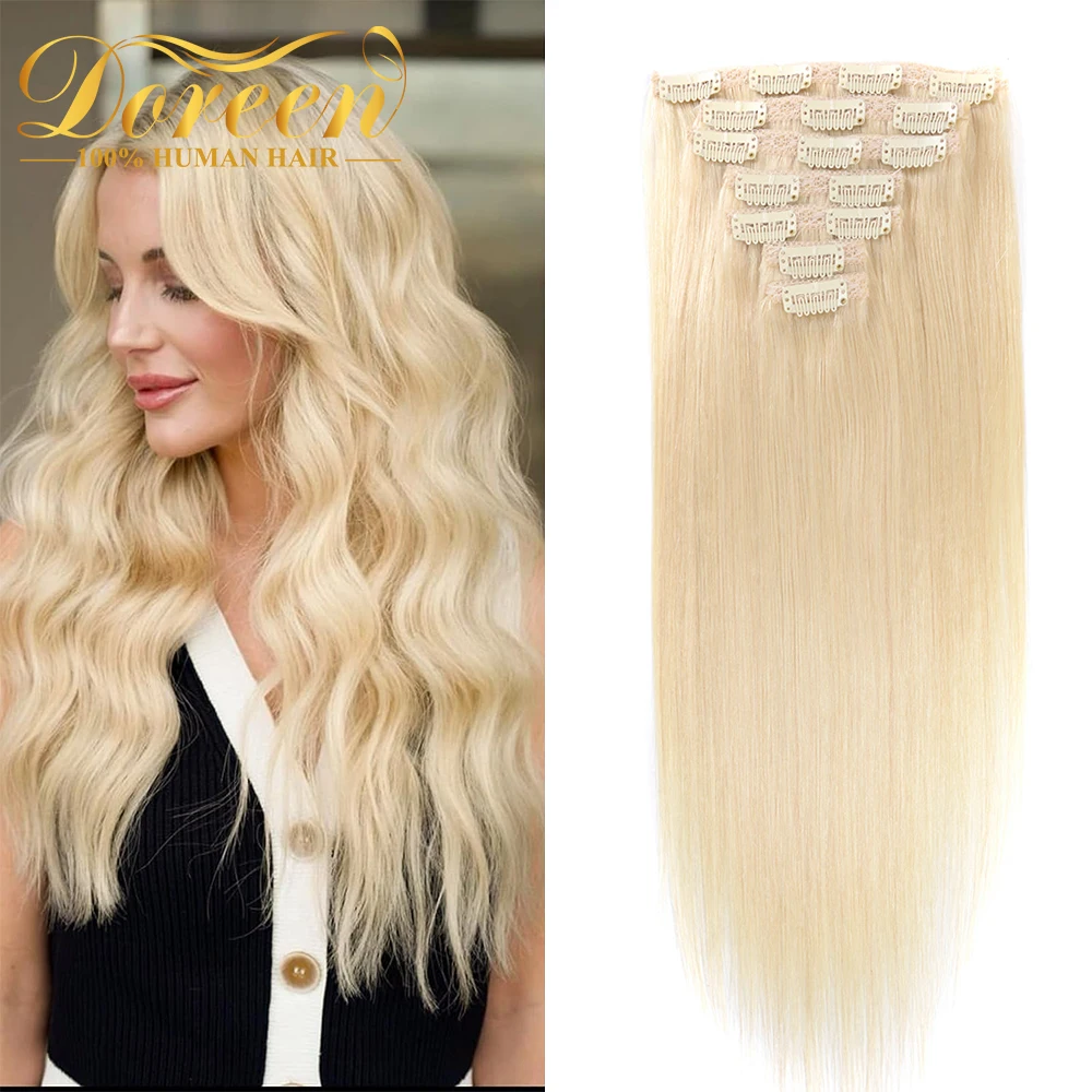 

Doreen Full Head European Hair Bleach Blonde Clip in Hair Extensions Человеческие волосы 100% настоящие заколки Remy для человеческих волос на 120 г 14–22