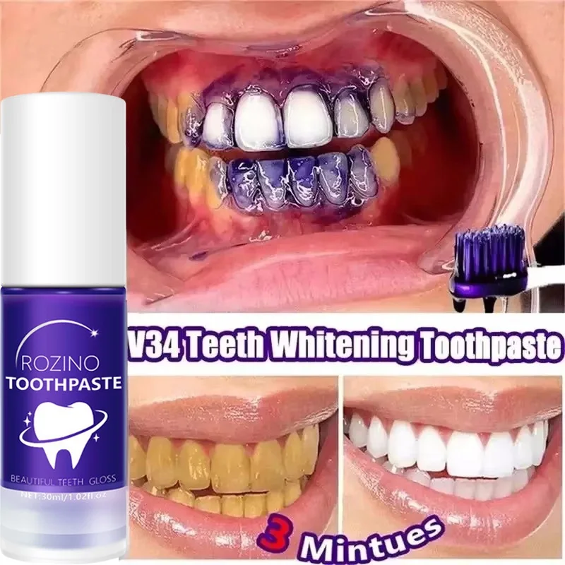 V34 pasta de dientes blanqueadora de dientes 5D tiras blanqueadoras de dientes higiene bucal limpieza herramientas de blanqueamiento Dental aliento fresco cuidado de odontología