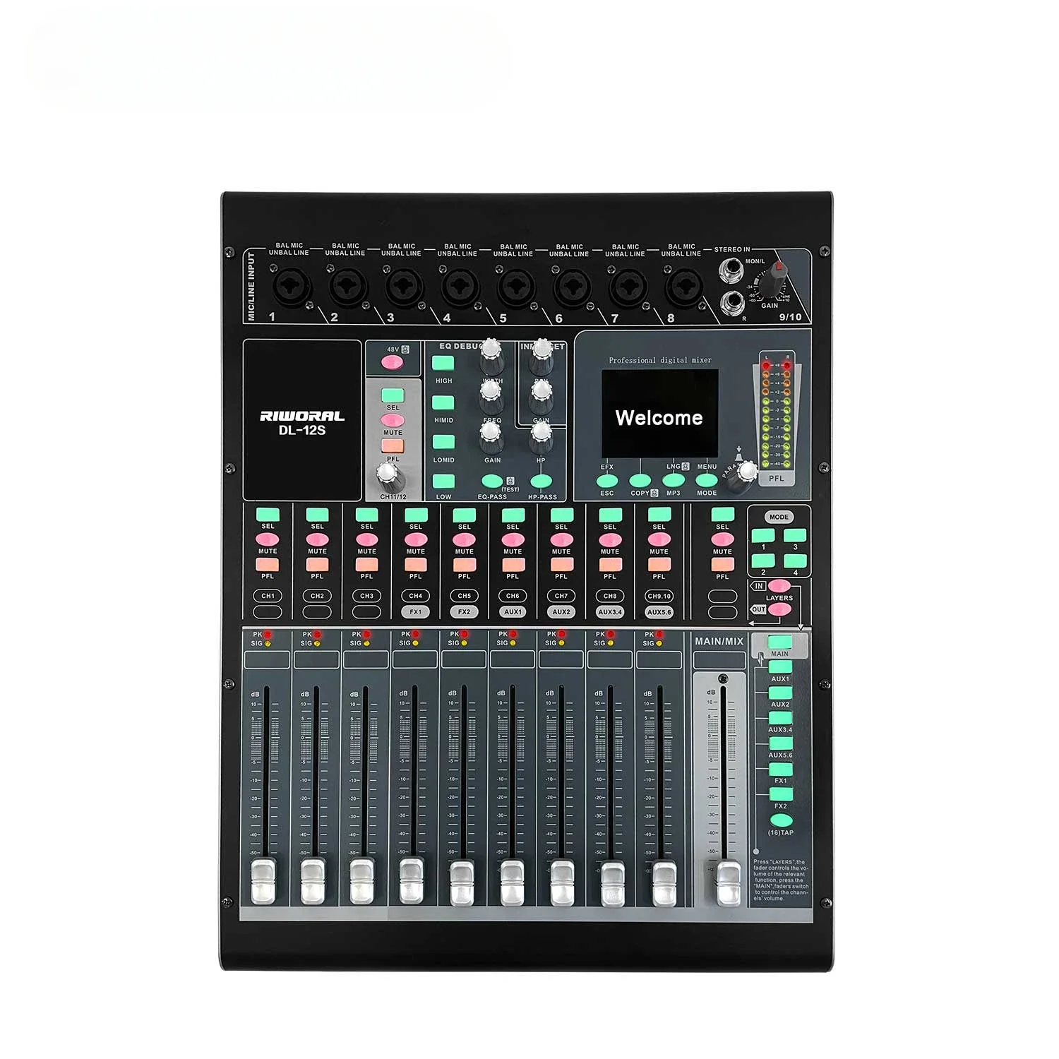 DL-12S Professional Digital 12-Channel Audio Mixer With USB MP3 Player Mixing Console