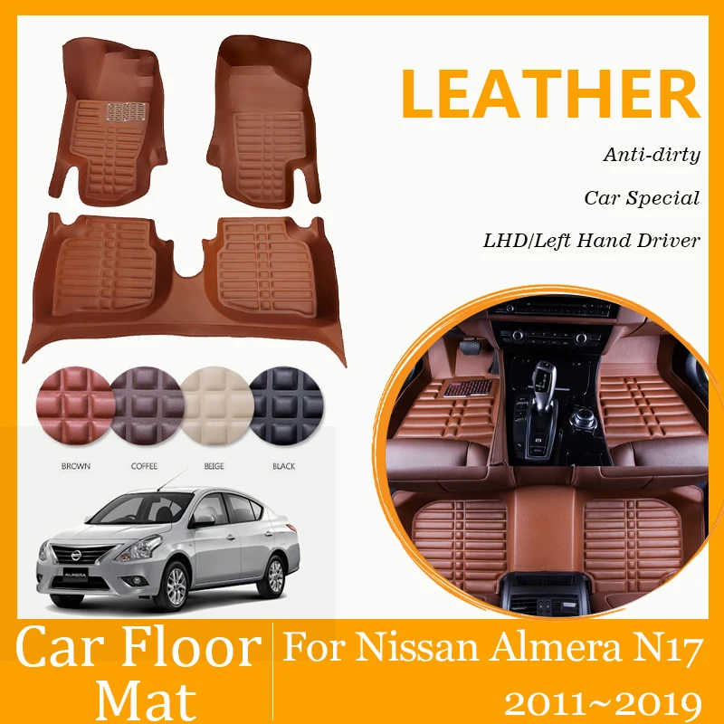 Car Floor Mats For Nissan Almera Latio Sunny Versa N17 2011~2019 Waterproof Pads Foot Carpets LHD Rugs Auto Interior Accessories