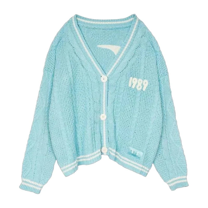 NONE Cardigan Taylor Version Green Vine bestickter Button-Down-Pullover mit Zopfmuster für Damen, Herbst-Winter-Vintage-Outfit 3