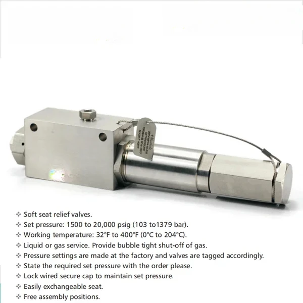 Hikelok 20000 psig High Pressure 316 Stainless Steel 1379 bar Liquid Gas Adjustable 3/4 in Female NPT Threads Relief Valves