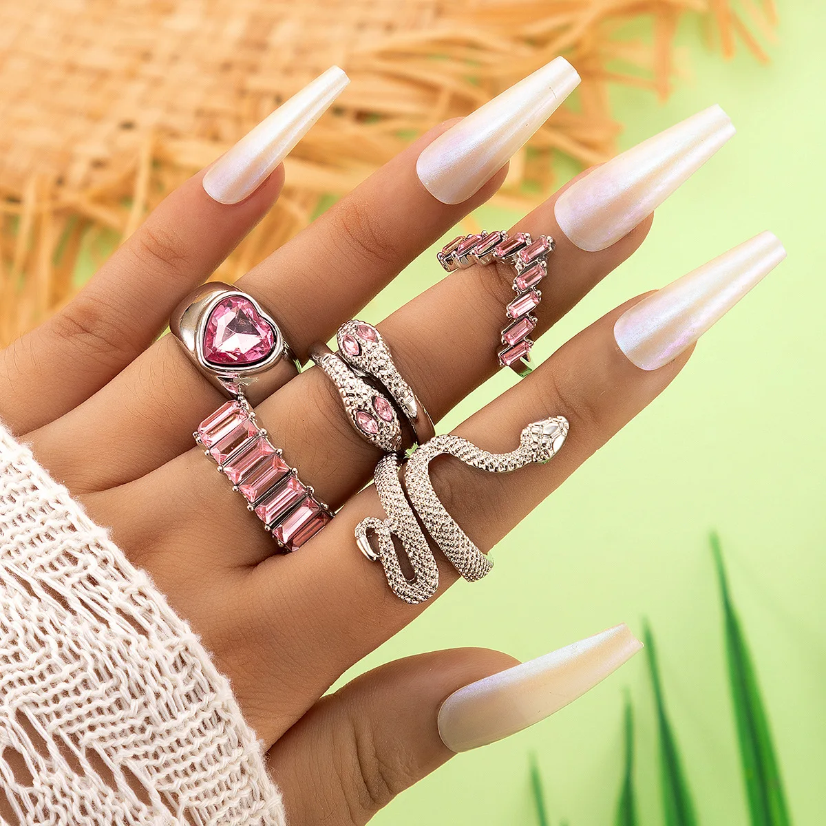 New Crystal Geometric Kunckle Ring Set For Women Colorful Rhinestone Heart Butterfly Snake Wedding Finger Ring Boho Jewelry