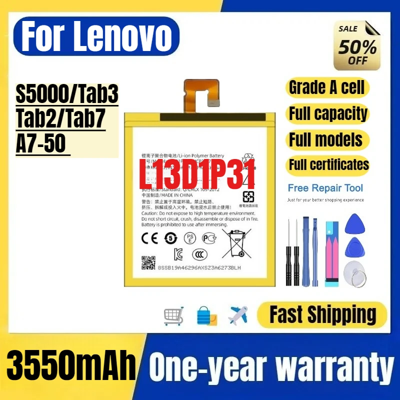 L13D1P31 for Lenovo S5000/Tab3/Tab2/Tab7/A7-50 Tablet Battery High Quality High Capacity Battery Replacement Bateria Grade A Cel